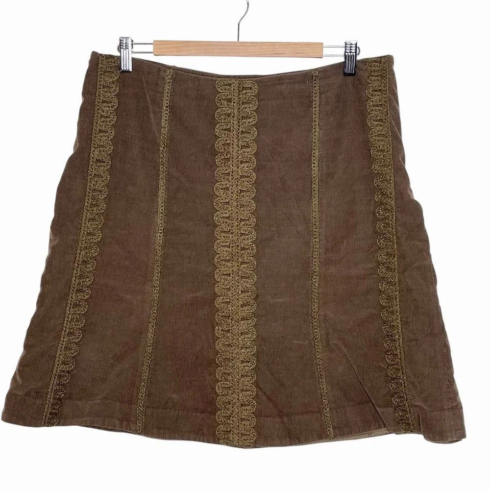 Boden Short Corduroy Skirt Brown Womens US 12 Boho Festival 70s Hippie Western